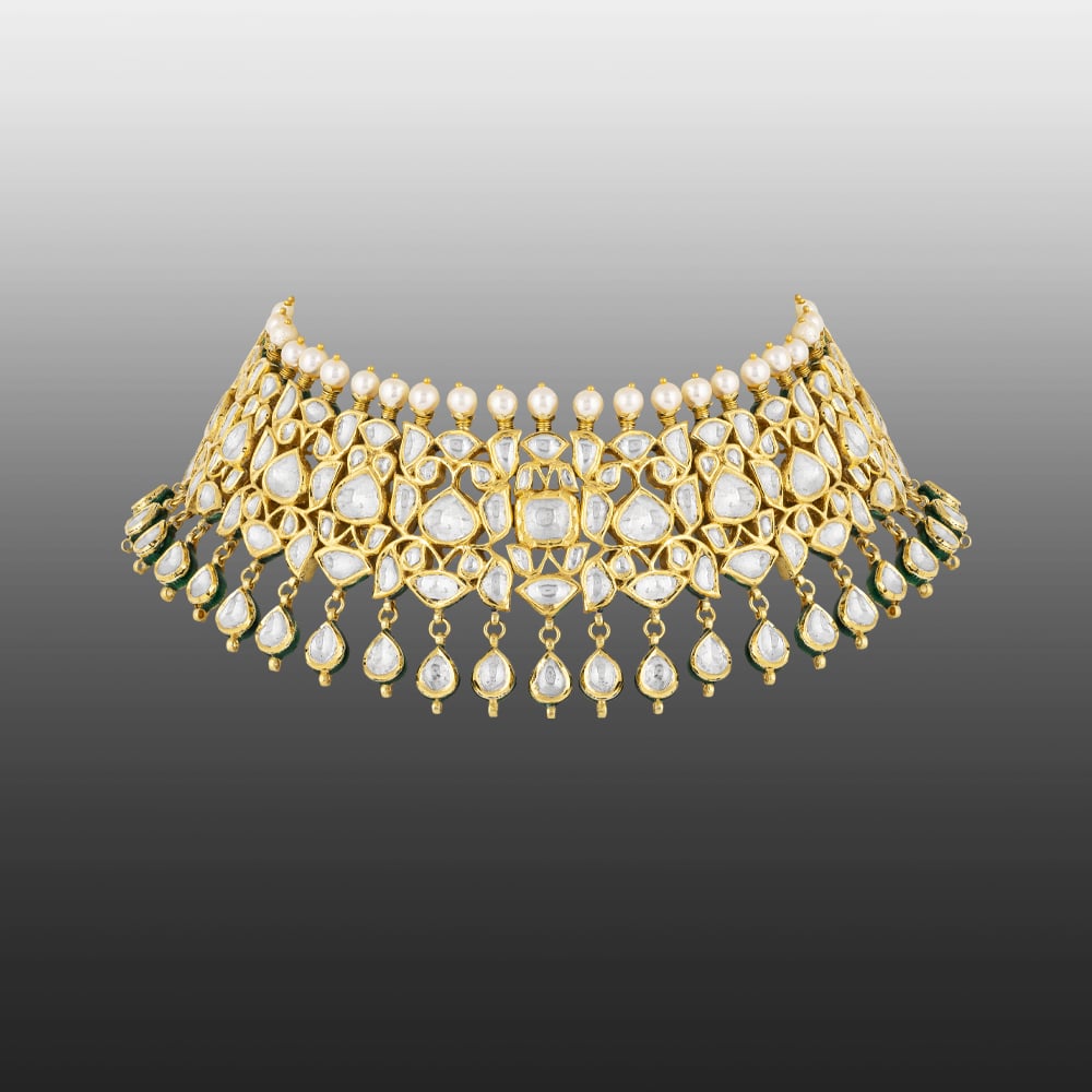 Polki Choker with Teardrop Polkis Hanging & Pearl Fungars